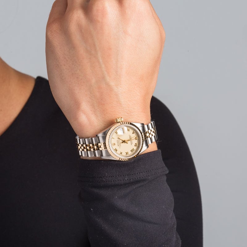 Ladies Rolex Datejust 69173 Ivory Roman Dial