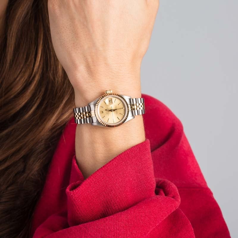 Lady Rolex Datejust Champagne Dial 69173 Two Tone