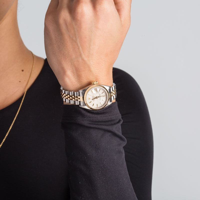 Ladies Rolex Datejust 69173 Silver Tapestry Dial