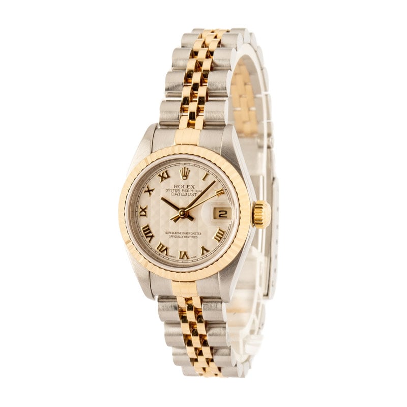 Ladies Rolex Datejust 79173 Ivory Pyramid Roman Dial