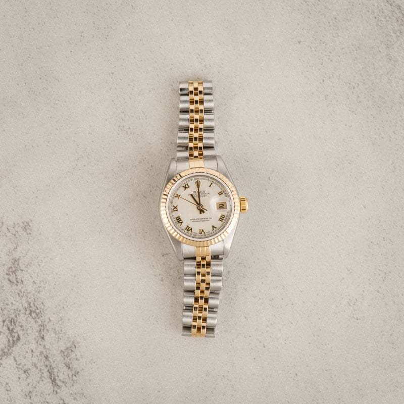 Ladies Rolex Datejust 79173 Ivory Pyramid Roman Dial