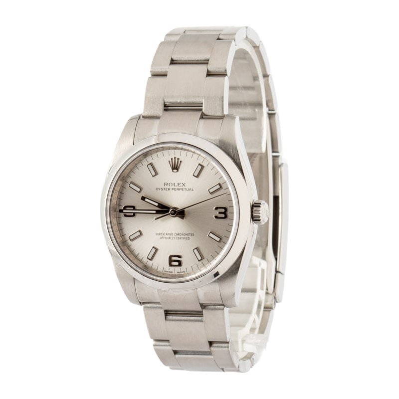 Rolex Oyster Perpetual Ref 114200 Silver Arabic Dial