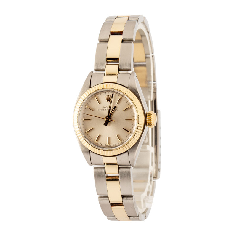 Ladies Rolex Oyster Perpetual 26 Two Tone 6719 Silver Dial