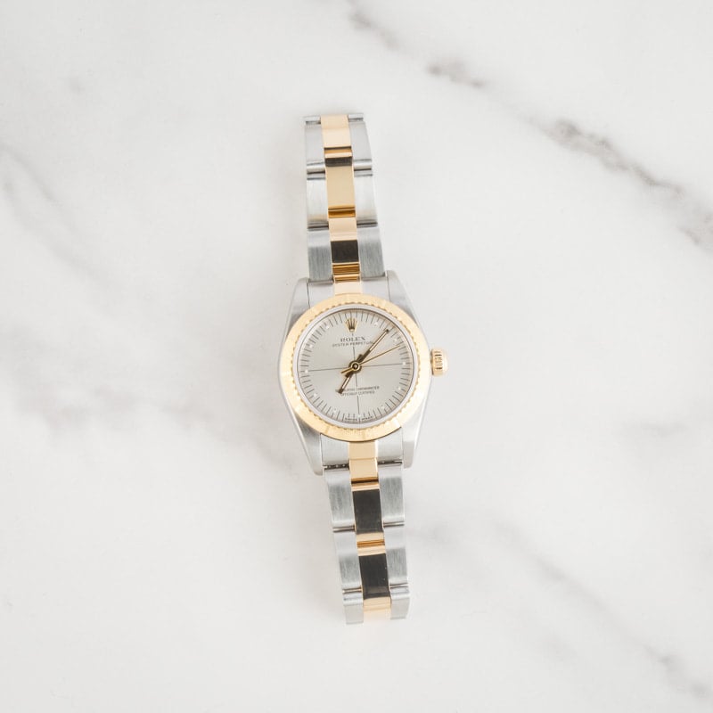 Ladies Rolex Oyster Perpetual 26 Steel & Gold 76243 Silver Dial