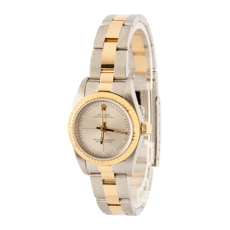 Ladies Rolex Oyster Perpetual 26 Steel & Gold 76243 Silver Dial