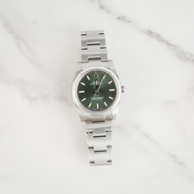Pre-owned Rolex Oyster Perpetual 114200 Olive Green Dial