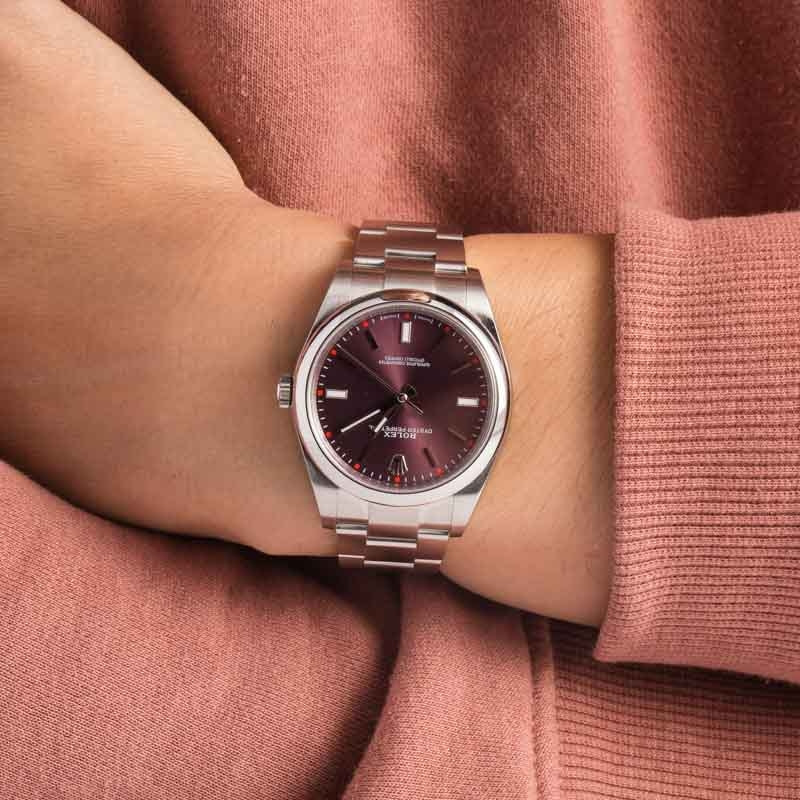 Rolex Oyster Perpetual 39MM Ref 114300 Red Grape Dial