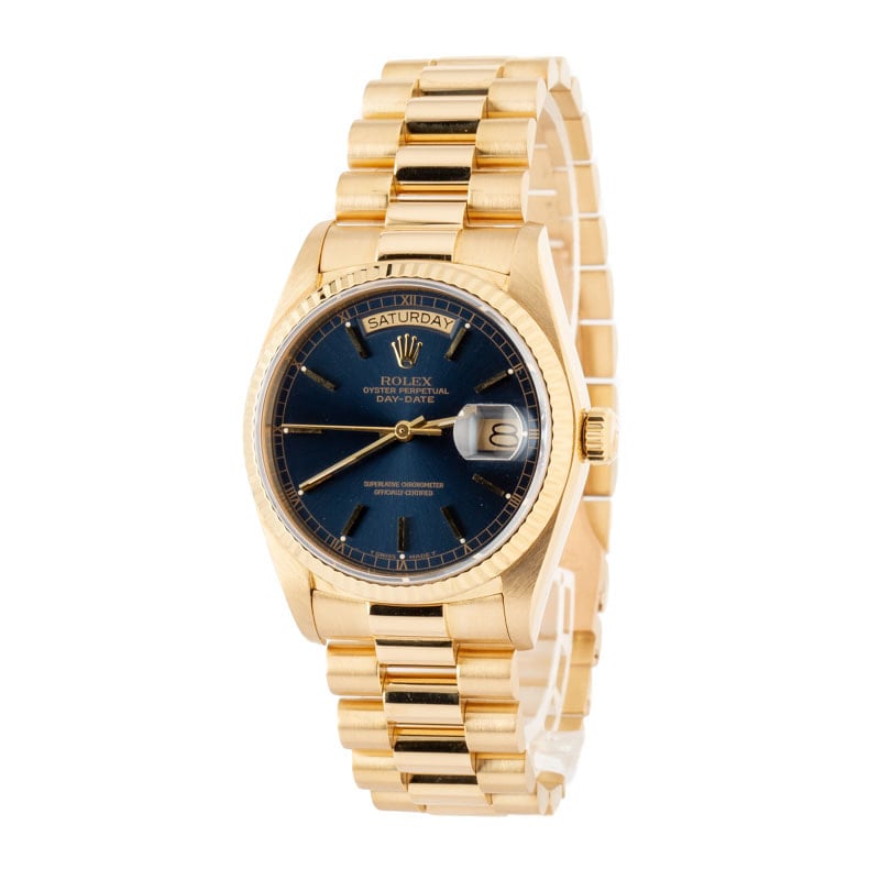 Pre-Owned Rolex Day-Date 18038 Blue Dial