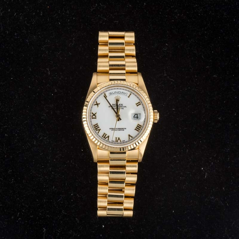 Pre-owned Rolex President 18238 White Roman Dial