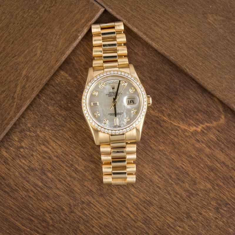 Rolex Day-Date 36 Yellow Gold 118348 Mother of Pearl Dial
