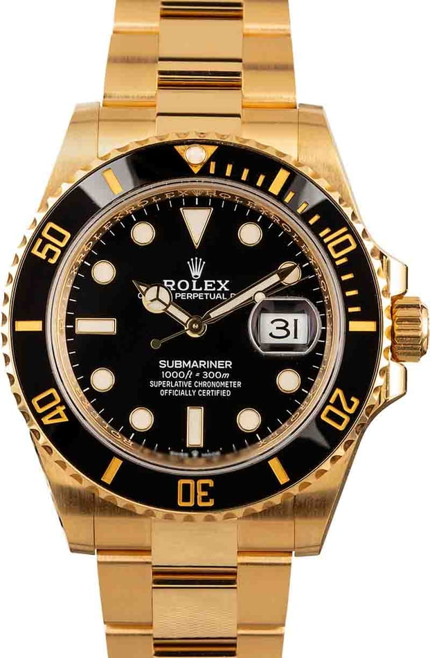 Rolex Submariner Pre-Owned 41MM 18k Yellow Gold Black Dial & Bezel, B&P (2022)
