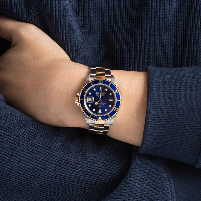 Rolex Steel and Gold Submariner 16613 Blue Dial