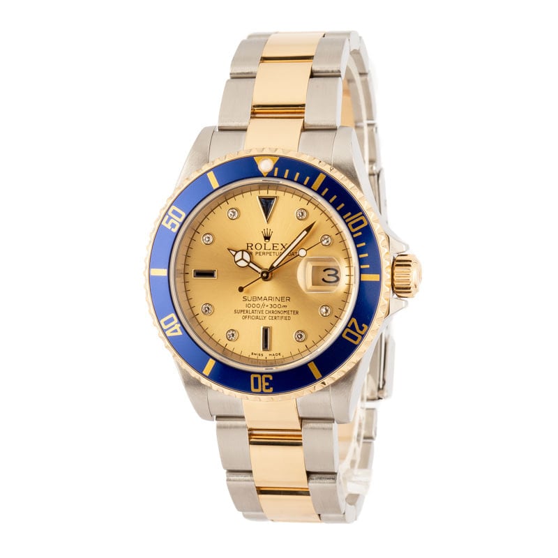 Rolex Submariner 16613 Serti Dial Steel & Gold
