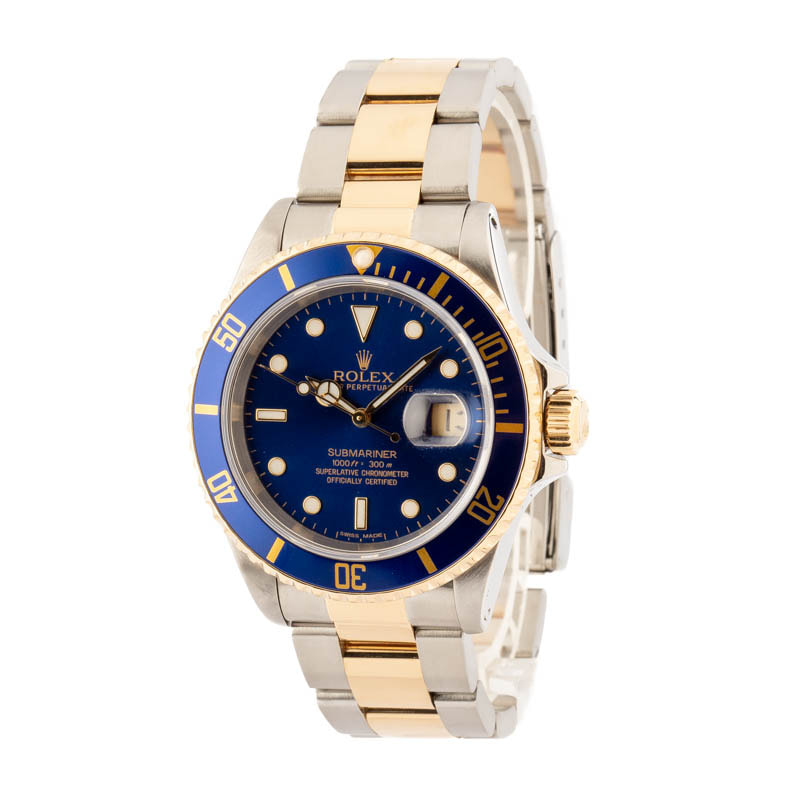 Rolex Steel and Gold Submariner 16613 Blue Dial