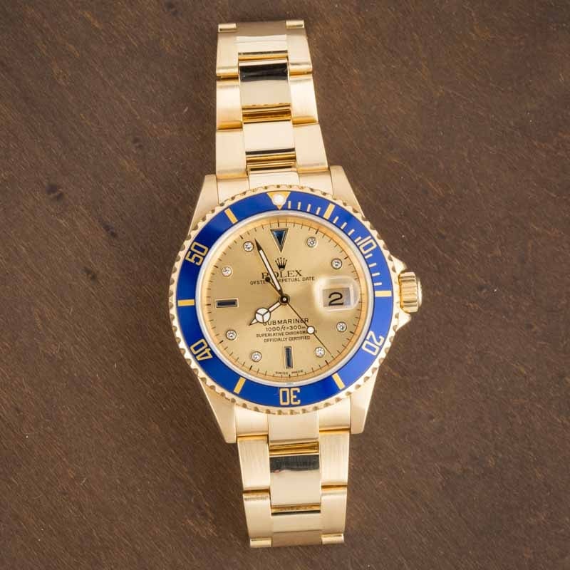 175485 Pre-owned Rolex Submariner 16618 Champagne Serti Dial