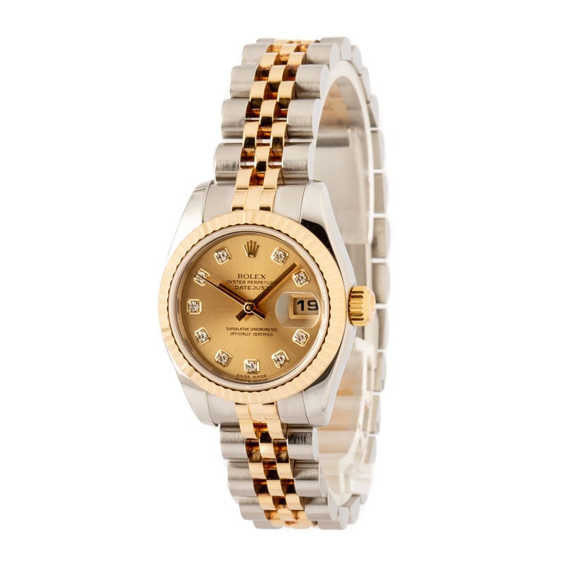 Lady Rolex Datejust 179173 Champagne Diamond Dial