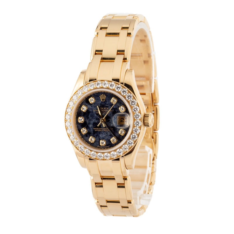 Ladies Rolex Datejust Ref 80298 18k Yellow Gold Pearlmaster
