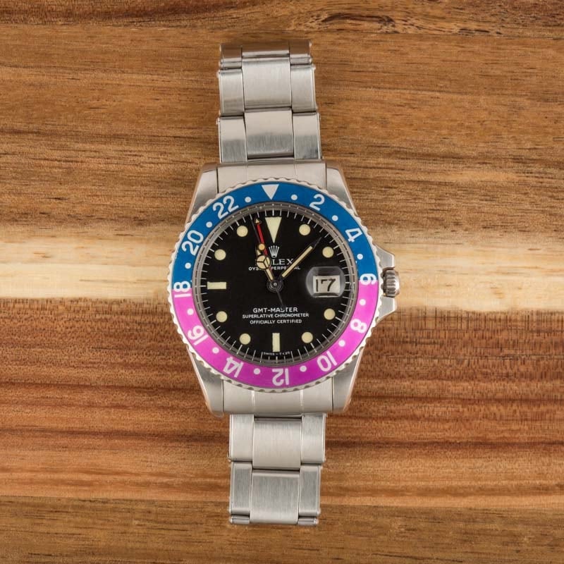 Vintage 1967 Rolex GMT-Master 1675 Fuchsia Bezel Insert