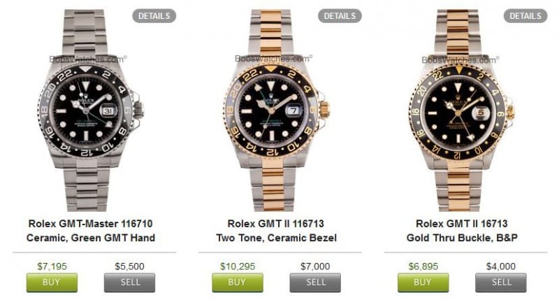 Rolex Buy and Sell Prices at Bob's Watches