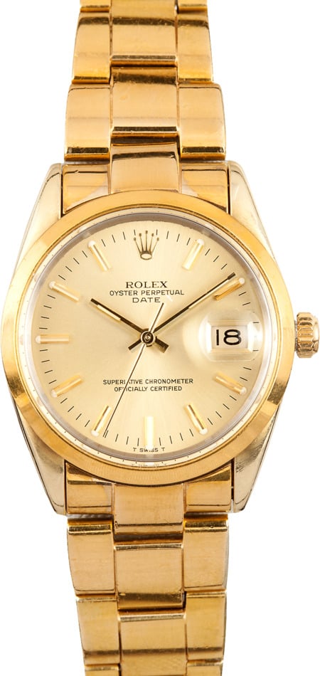 Dyster skelet Isbjørn Vintage Rolex Date Champagne Dial - Certified Pre-Owned at Bob's Watches