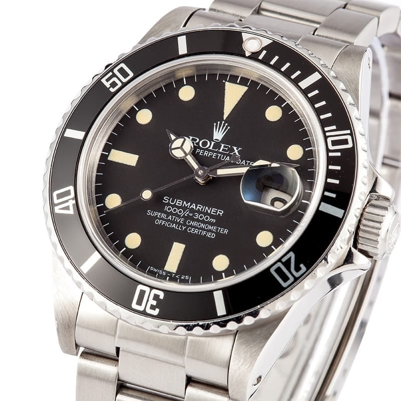 Mens Stainless Rolex Submariner 16800 Black Dial