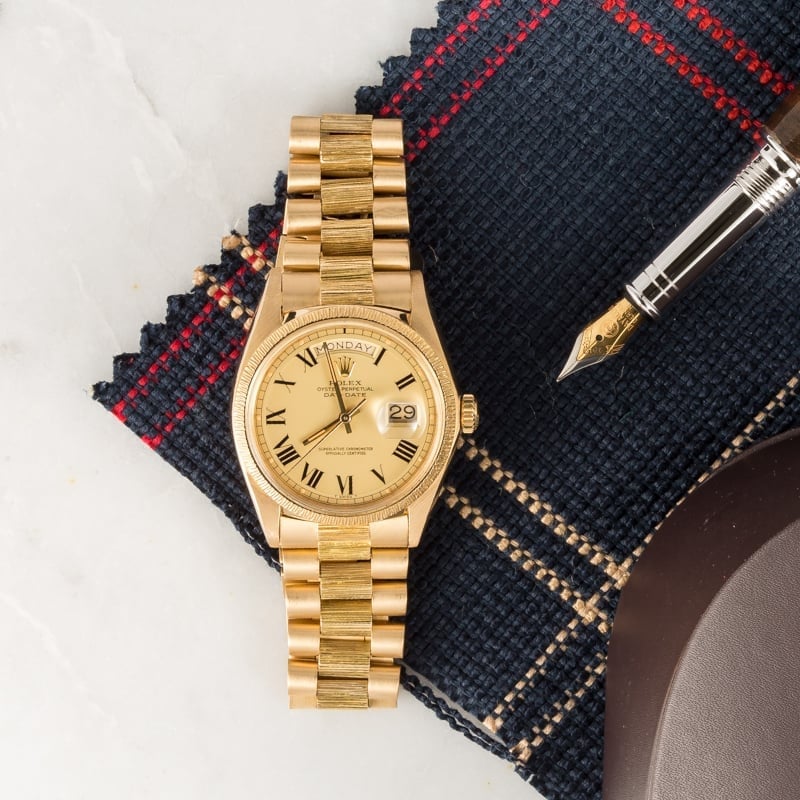 Rolex President 18k Gold Bark Finish 1807