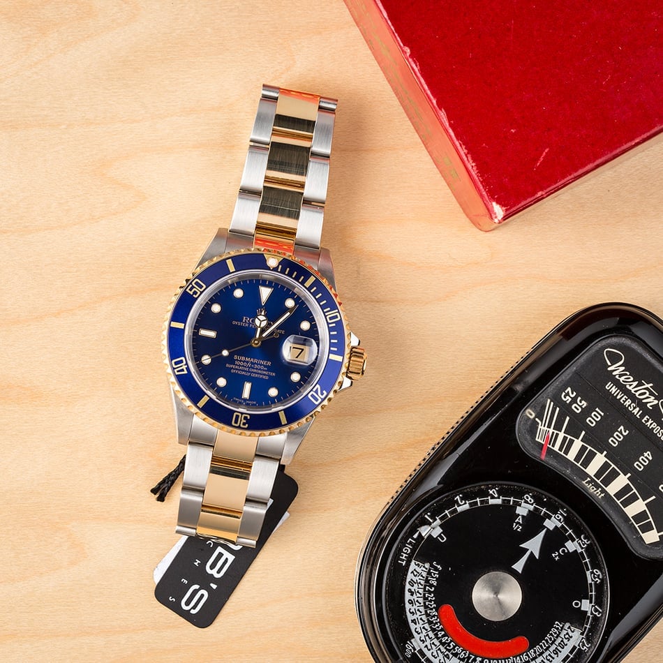 Blue Rolex Submariner Two-Tone 16613 No Holes