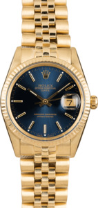 Rolex Date 15037 Yellow Gold Jubilee Bracelet Blue Dial