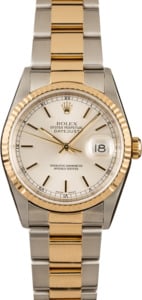 Rolex Mens Two Tone Datejust 16233 Silver Dial