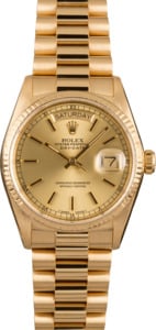 Pre-Owned Rolex 36MM President 18038 Champagne Index Dial