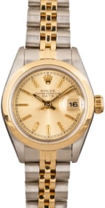 Ladies Rolex Date 69163 Champagne Tapestry Dial