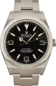 Rolex Explorer 39MM Stainless Steel, Smooth Bezel Black MKI Arabic Dial, B&P (2012)