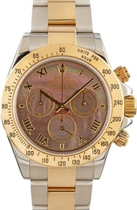 Rolex Daytona 40MM Two Tone Oyster Chronograph Mother Of Pearl Dial, B&P (2002)
