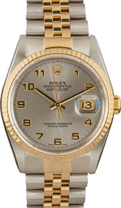 Rolex Datejust 36MM Steel & 18k Gold, Fluted Bezel Steel Arabic Dial, B&P (2001)