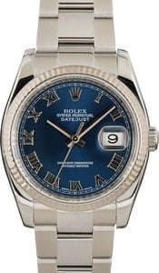 Rolex Datejust 36MM Stainless Steel, Oyster Band Blue Roman Dial, B&P (2010)