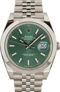Rolex Datejust 41MM Stainless Steel, Smooth Bezel Mint Green Index Dial, B&P (2023)