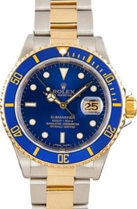 Rolex Steel and Gold Submariner 16613 Blue Dial