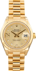 Pre-Owned Rolex Lady-Datejust Ref 279178 Champagne Diamond Dial Roman IX