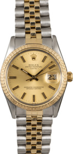 Two Tone Rolex Date 15053 Champagne Index Dial