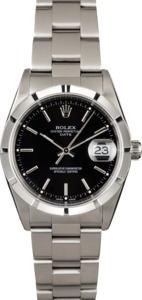 Rolex Date 15210 Black Dial with Steel Oyster