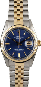 PreOwned Rolex Datejust 1601 Blue Index Dial