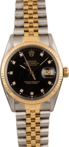 Pre-Owned Two Tone Rolex Datejust 16013 Black Diamond Dial T
