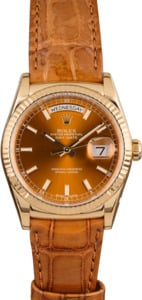 Rolex Day Date 118138 Cognac Dial Leather Strap