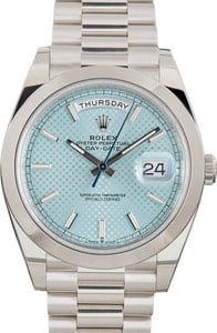 Rolex Day-Date 40 Ref 228206 Ice Blue Diagonal Motif Dial