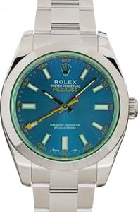 Rolex Milgauss Ref 116400GV Blue Dial Green Crystal