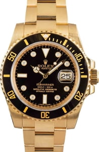 Rolex Submariner Pre-Owned Black DIAMOND Dial 40MM 18k Yellow Gold, B&P (2009)