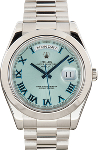 Pre-Owned Rolex Day-Date II Ref 218206 Ice Blue Roman Dial