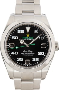 Pre-Owned Stainless Steel Rolex Air-King Ref 116900 Black Arabic Dial