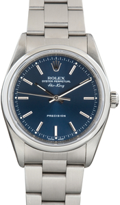 Pre-Owned Stainless Steel Rolex Air-King Ref 14000 Blue Dial