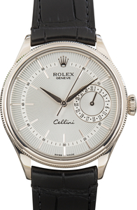 Used Rolex Cellini Leather Strap Ref 50519 Silver Guilloche Dial